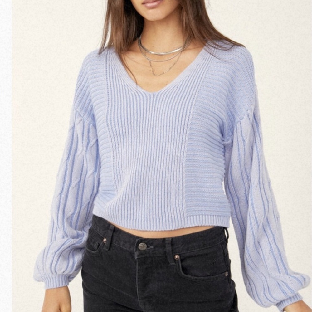 NWT Free People When It Rains V Neck Sweater Cornflower Blue XS
